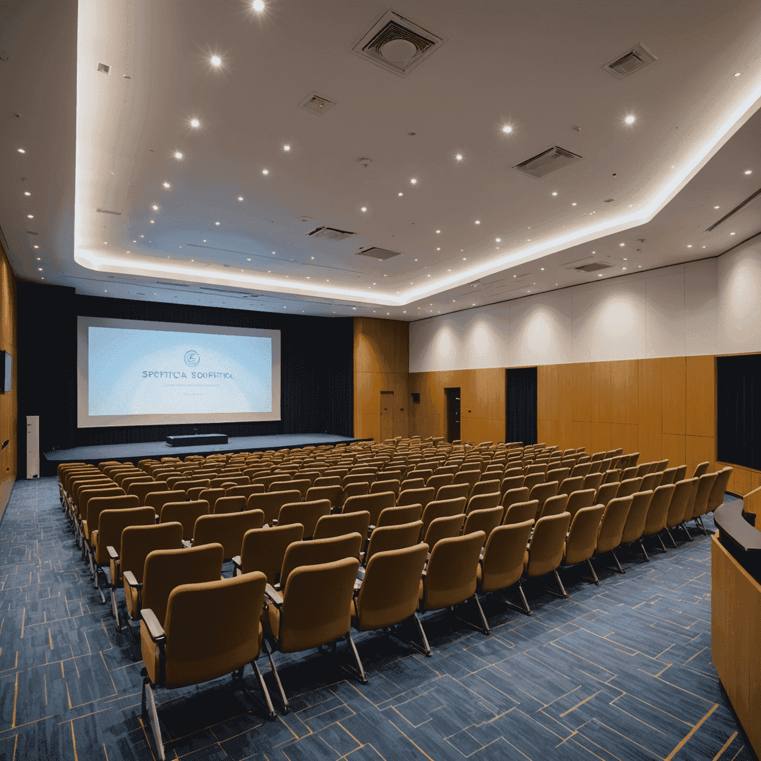 Softetica conference venue: A modern, well-lit auditorium with comfortable seating and state-of-the-art presentation facilities